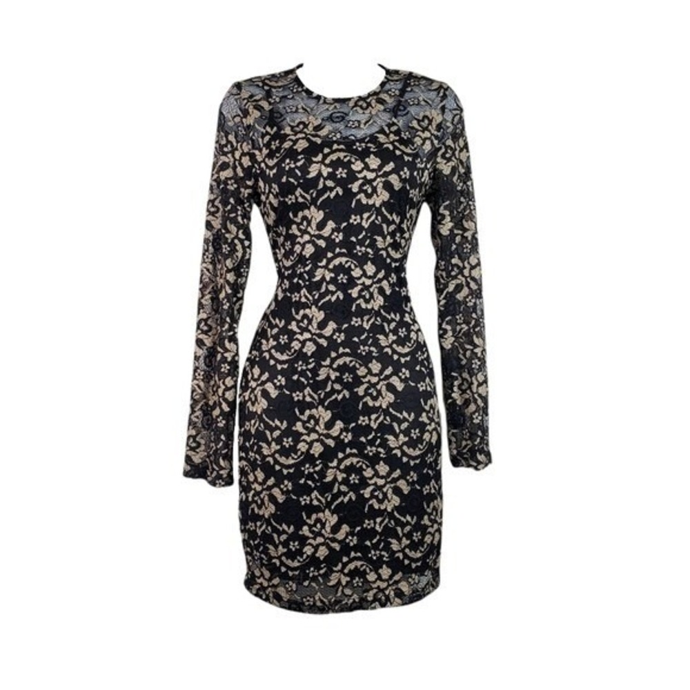Forever 21 Womens Long Sleeve Black Floral Lace Bodycon Mini Dress Size M NWT